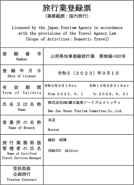 旅行業登録票